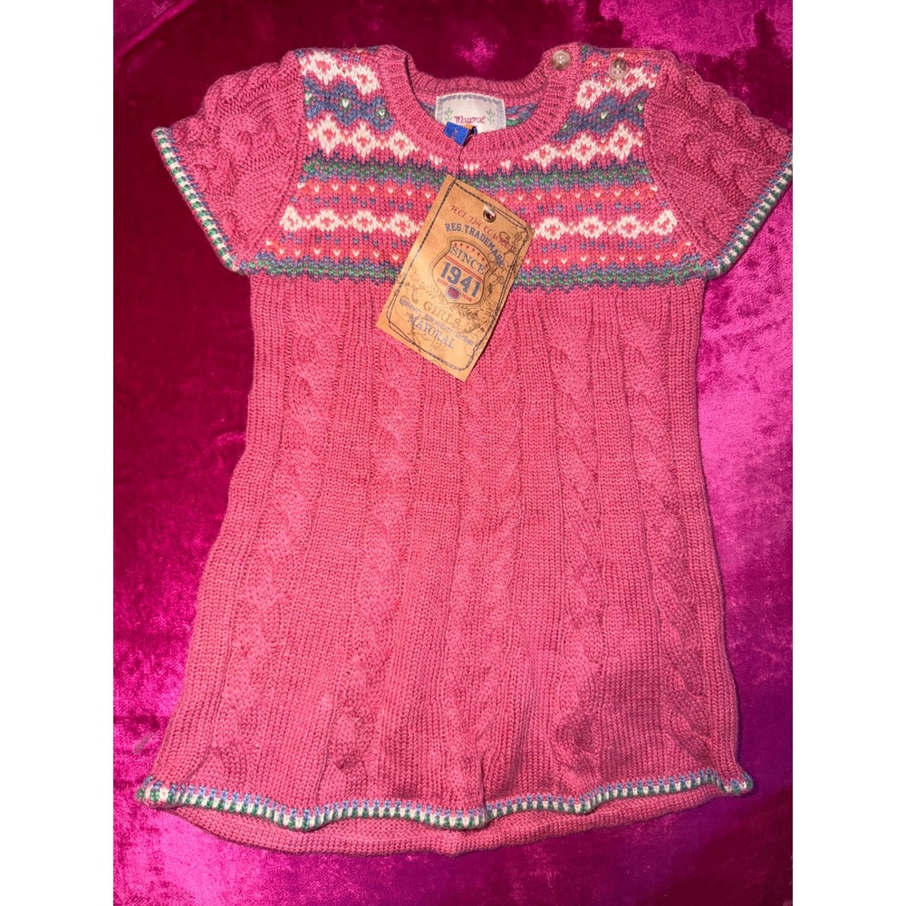 Mayoral Baby Girl Pink Cable Knit Fair Isle Sweater Dress 12M NWT